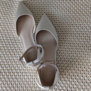 Sz8 Kailee P. Satin Pointy Toe Flats with Ankle Strap - new